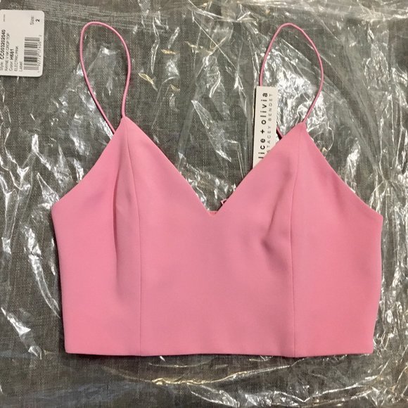 Alice + Olivia Tops - RAYNE V-NECK CROP TOP Electric Pink Size 2